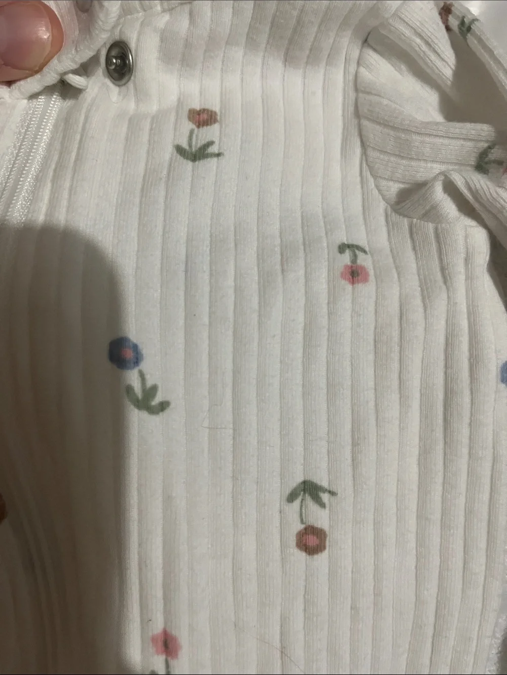 Carter's Cream Ribbed Footed One-Piece with Tiny Floral Print